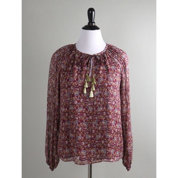 RAMY BROOK New York NWT $355 Adira Metallic Tassel Silk Blouse Top Size Large - Picture 1 of 6